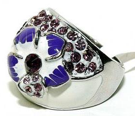 Flower and Crystals 18K WPG Ring - Fashion Cocktail Ring
