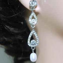 Wedding  Dangle Crystal Pearl Earrings - Bridesmaids Rhinestone Earrings -Dangle S